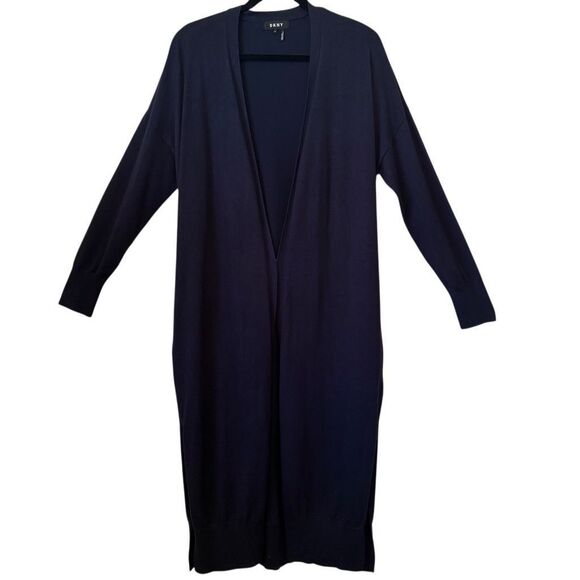 DKNY Long Navy Blue Open Duster Cardigan Sz M/L Career, Casual, Elegant - Picture 1 of 12